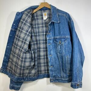 Vintage Carhartt Jacket Mens L Blue Denim Blanket Lined Jean Trucker USA Made